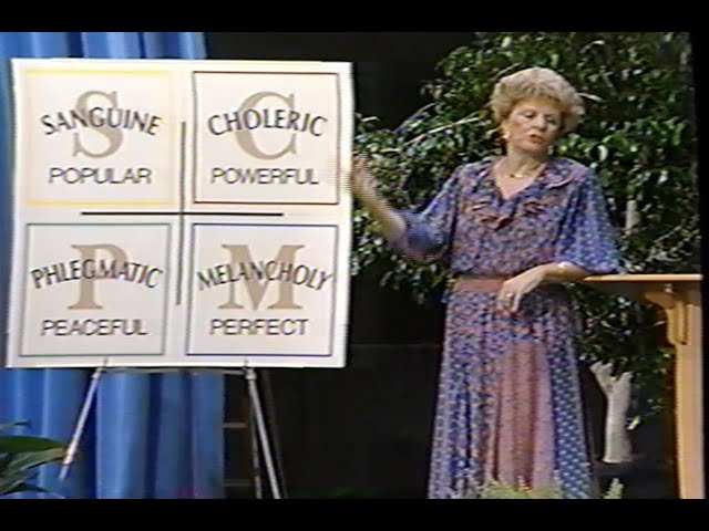 Florence Littauer teaching The Personalities at an early seminar, using a display of the four personality types that introduced audiences to her signature presentation.